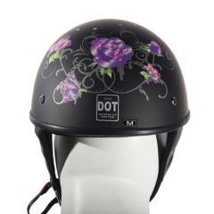 Alternative view of Women's Flat Black DOT Approved Helmet With Purple Rose Tribal Design