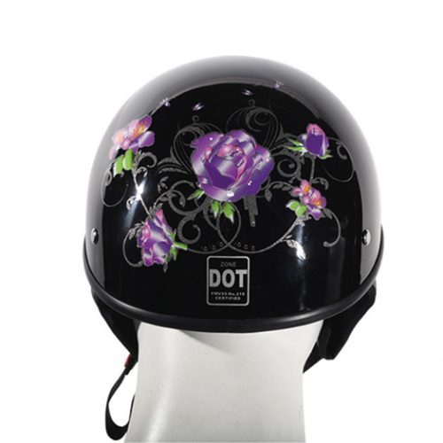 Alternative view of Womens Shiny Black DOT Approved Helmet With Purple Rose Design