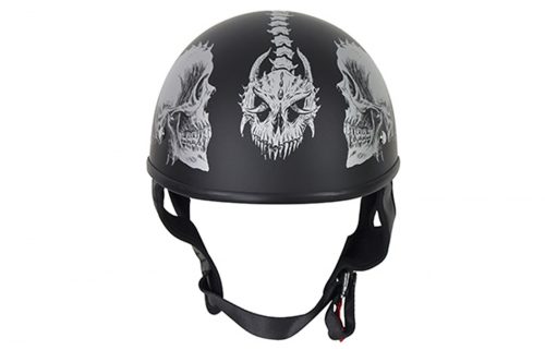 Flat Black DOT Helmet with Grey Horned Skeletons