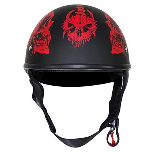 Flat Black DOT Helmet with Red Horned Skeletons