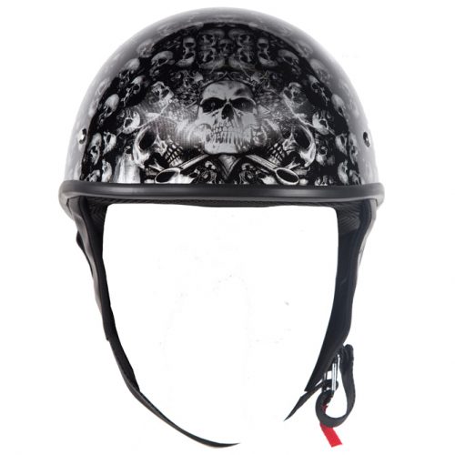 DOT Approved Low Profile Helmet With Black Finish & Skull Graphics