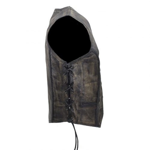Alternative view of Womens Longer Cut Distressed Brown Cowhide Leather Motorcycle Vest