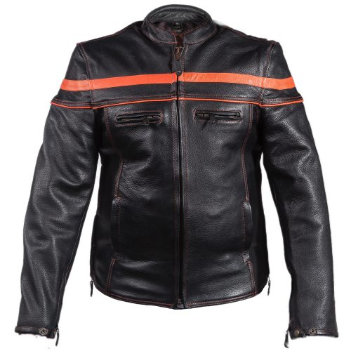 Mens Leather Jacket With Orange Stripes