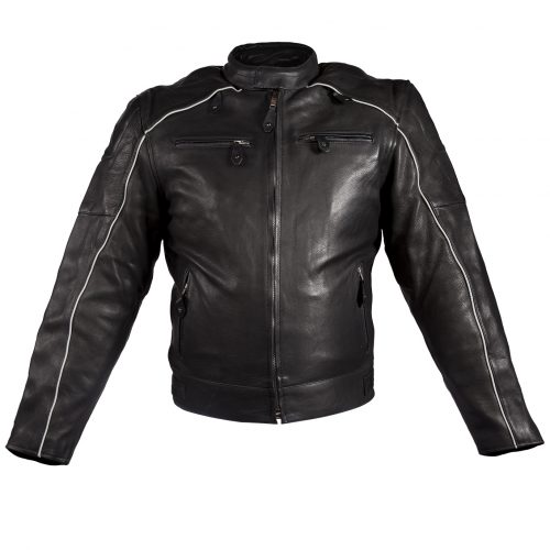 Mens Leather Jacket With Racer Collar