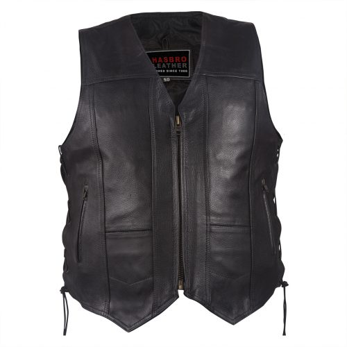 Mens Plain Leather Vest With Zipper Front