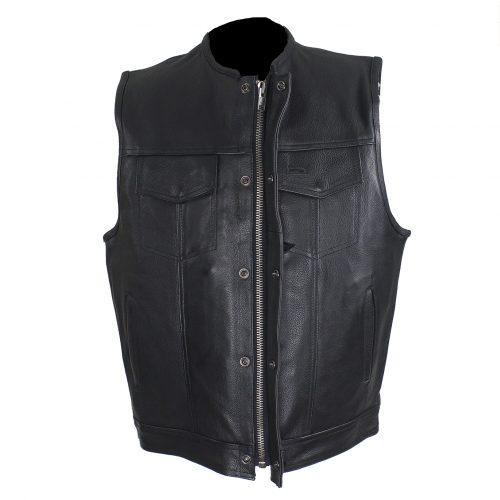 Mens Zippered No Collar Club Vest with Red Liner