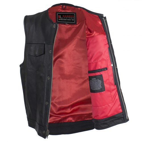 Alternative view of Mens Zippered No Collar Club Vest with Red Liner