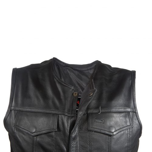 Alternative view of Mens No Collar Leather Club Vest With Black Liner