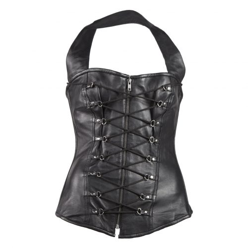 Womens Black Lamb Skin Leather Laces & Zippered Corset