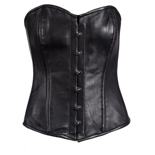 Women's Strapless Lamb Leather Corset With Metal Busks & Grommets