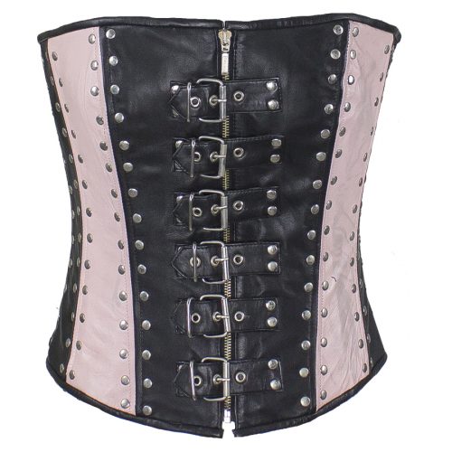 Women's Studded Black & Pink Lambskin Leather Corset