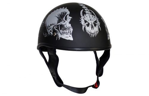 Flat Black DOT Helmet with Grey Horned Skeletons