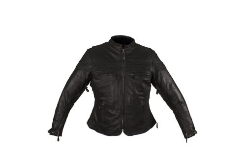 Women's Black Leather Jacket with Gun Pockets