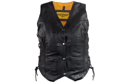 Women's Cowhide Leather Motorcycle Vest With 7 Pockets