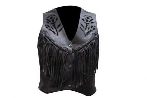 Women Black Inlay Motorcycle Vest