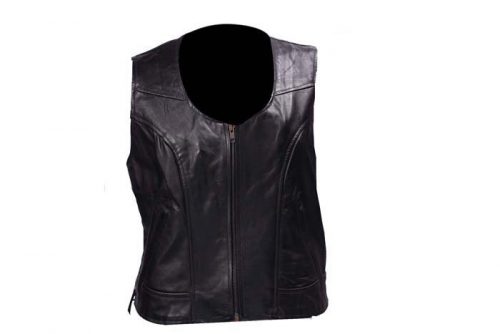 Women's Leather Zippered Vest with Side Laces