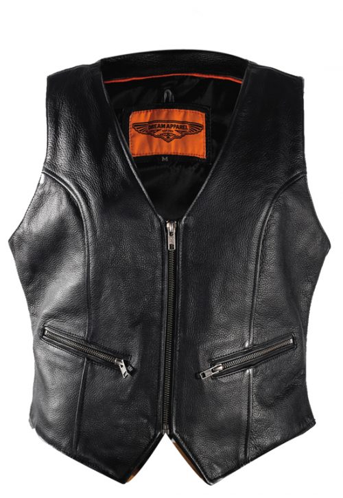 Women's Leather Vest With Gun Pockets & Extra Strap For Clip