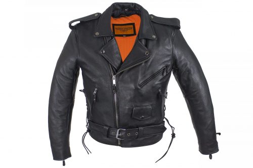 Men's Motorcycle Leather Jacket With Side Laces