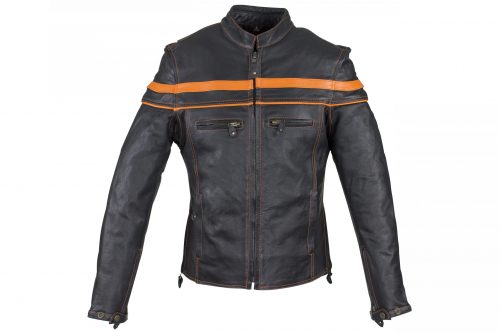 Men's Leather Jacket With Orange Stripes