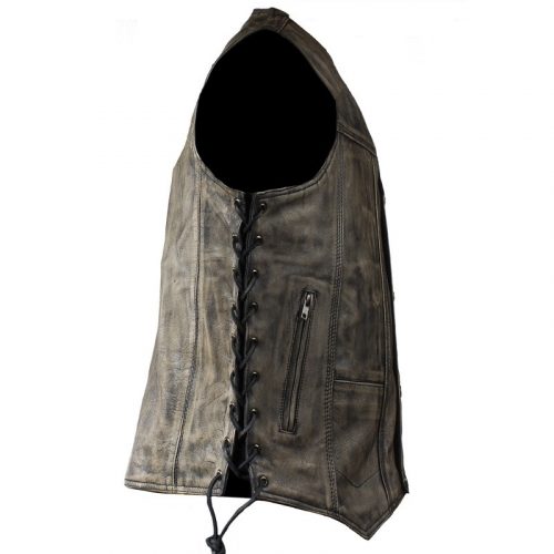 Alternative view of Mens Distressed Brown Motorcycle Vest With 10 Pockets
