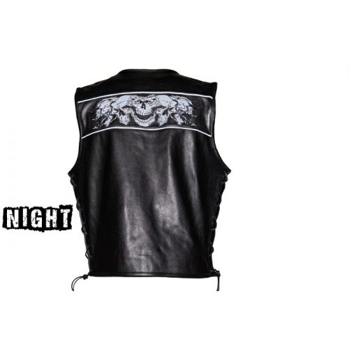 Alternative view of Mens Leather Vest With Reflective Skulls & Gun Pockets