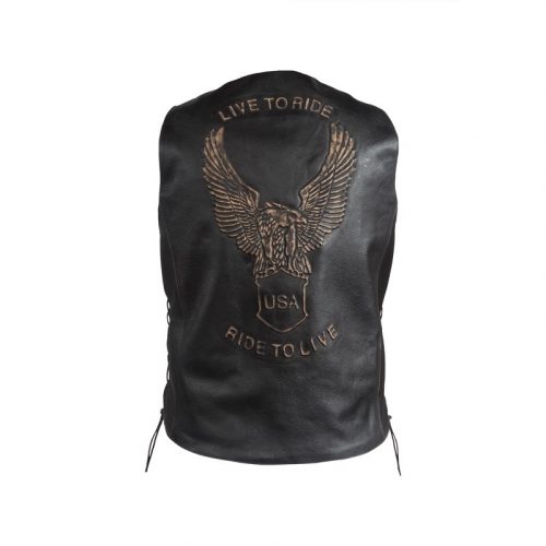Mens Retro Black Leather Motorcycle Vest