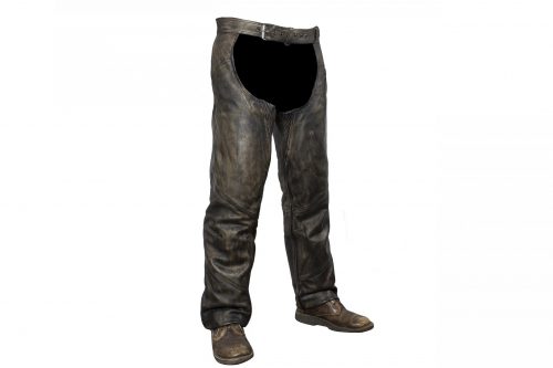 Distressed Brown Leather Motorcycle Chaps With Leather Belt