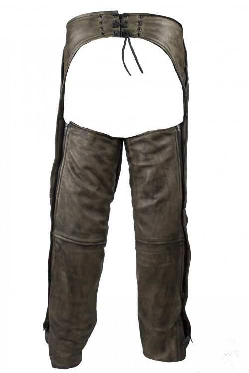 Mens Distressed Brown Leather Motorcycle Chaps