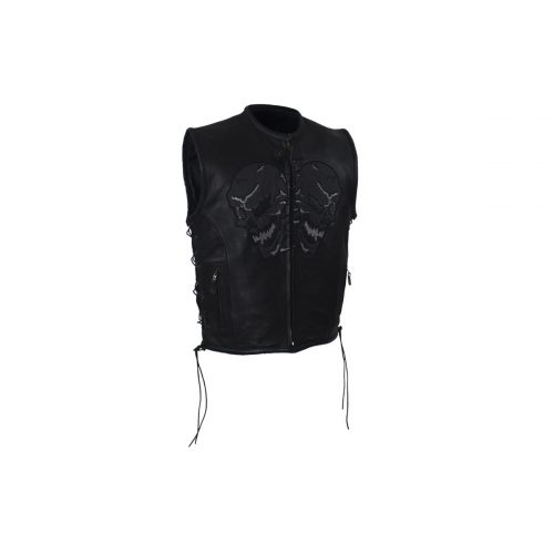 Mens Leather Vest With Reflective Skulls