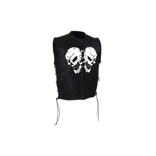 Alternative view of Mens Leather Vest With Reflective Skulls