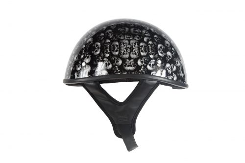 DOT Approved Low Profile Motorcycle Helmet With Black Finish & Skull Graphics
