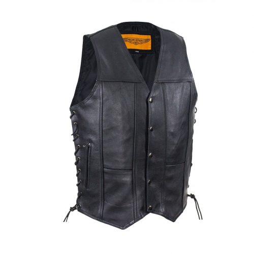 Mens Plain Leather Vest With Gun Pocket