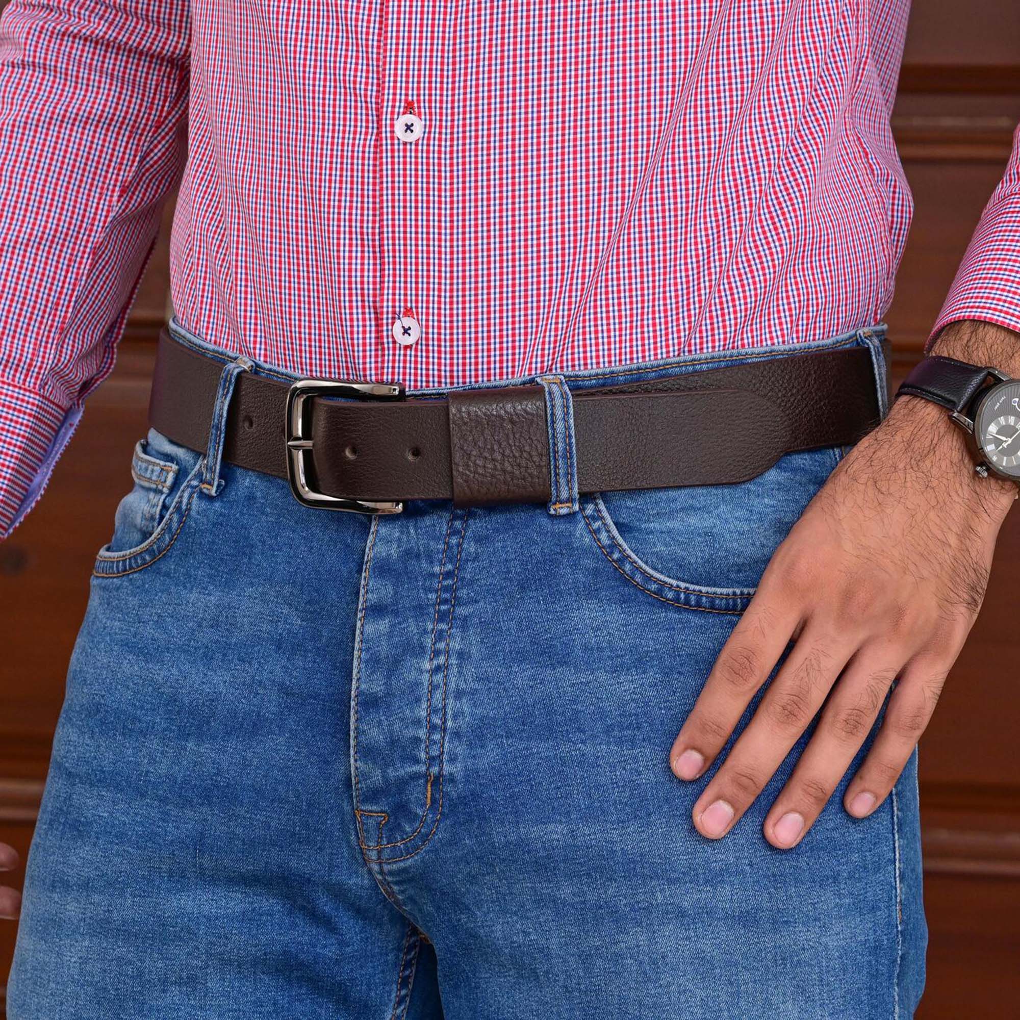 Fair Impex - Milled Brown (Dark Choco) Leather Belt-3-LS.