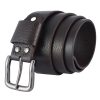 A dark choco milled leather belt crafted from full-grain buffalo leather, featuring a shiny gunmetal buckle and burnished edges