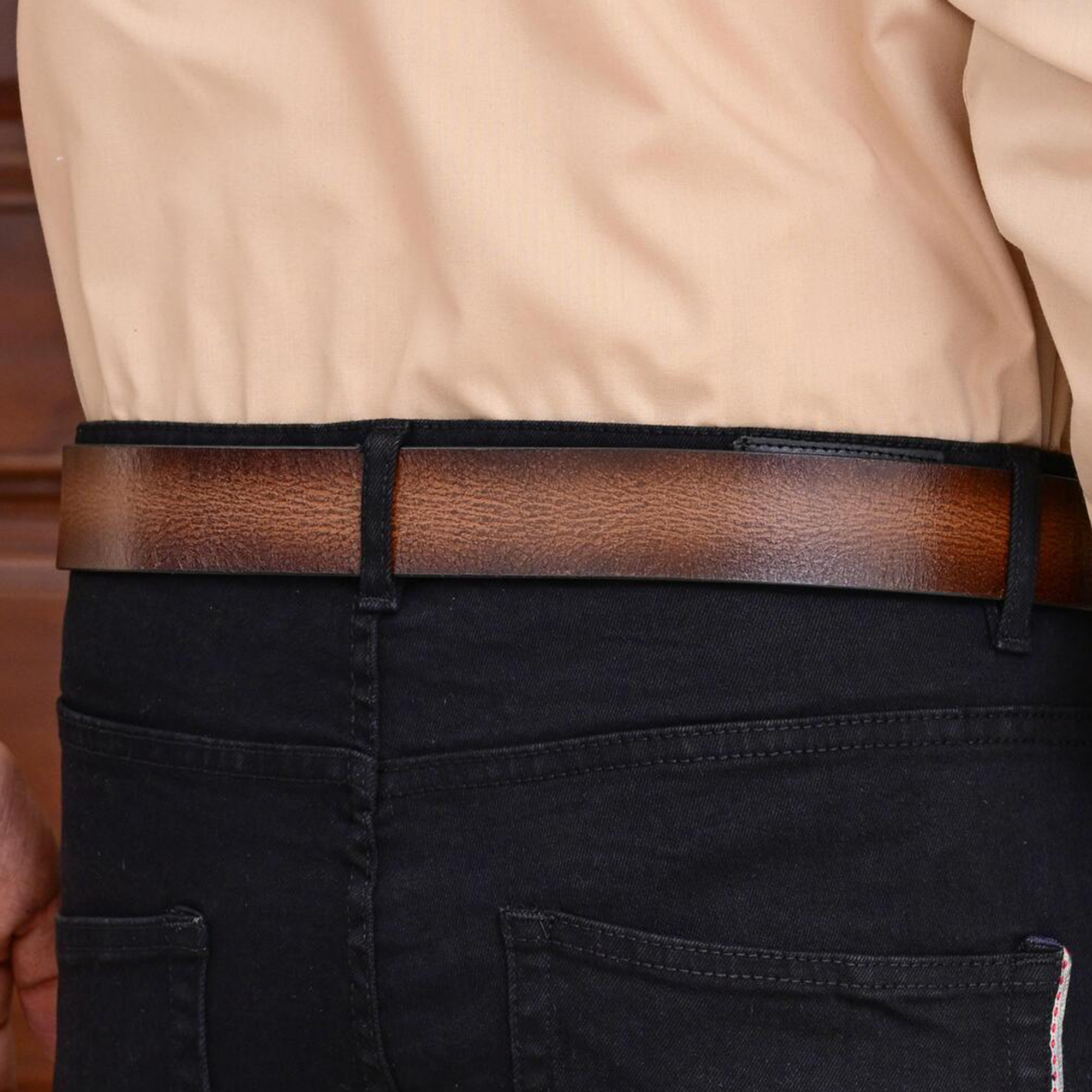 Fair Impex - Mocha Brown Pull-Up-Vintage Leather Belt-LF-1 (1)