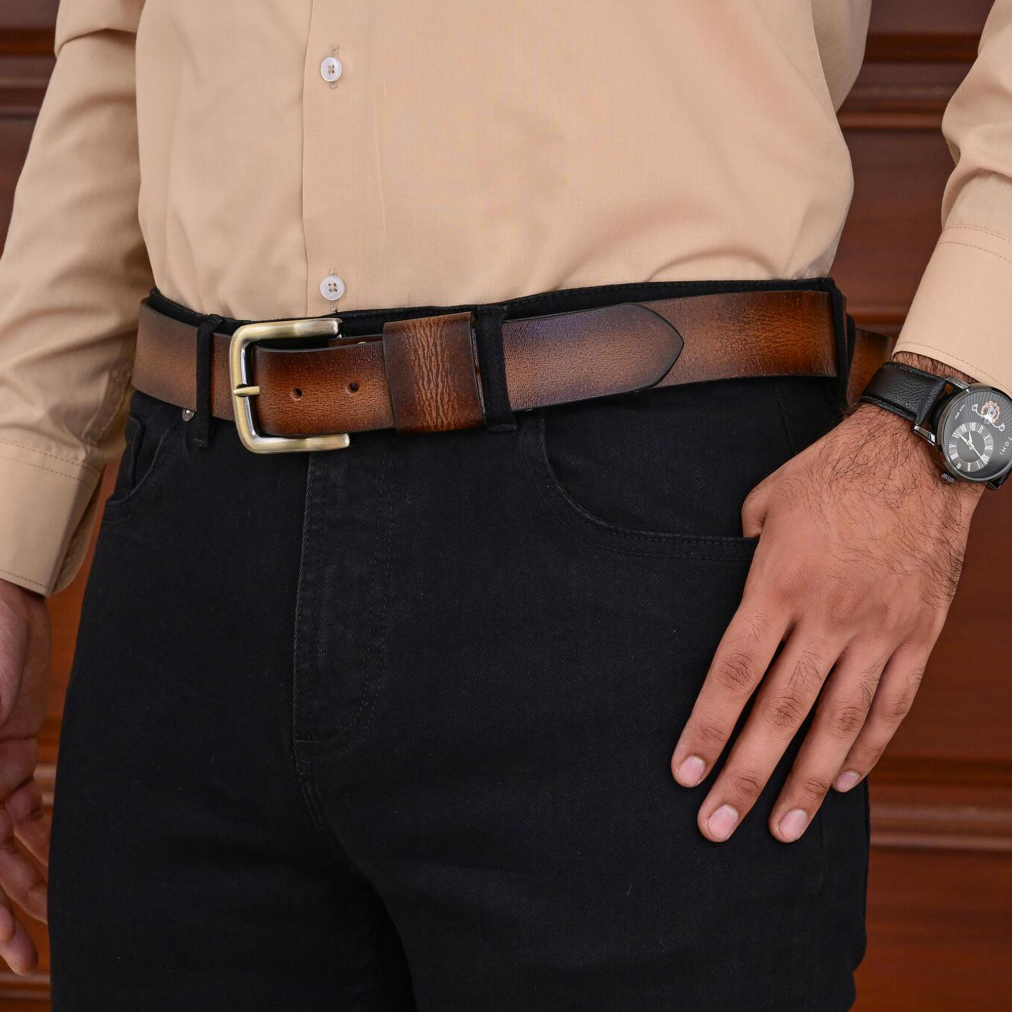Fair Impex - Mocha Brown Pull-Up-Vintage Leather Belt-LF-1 (2)