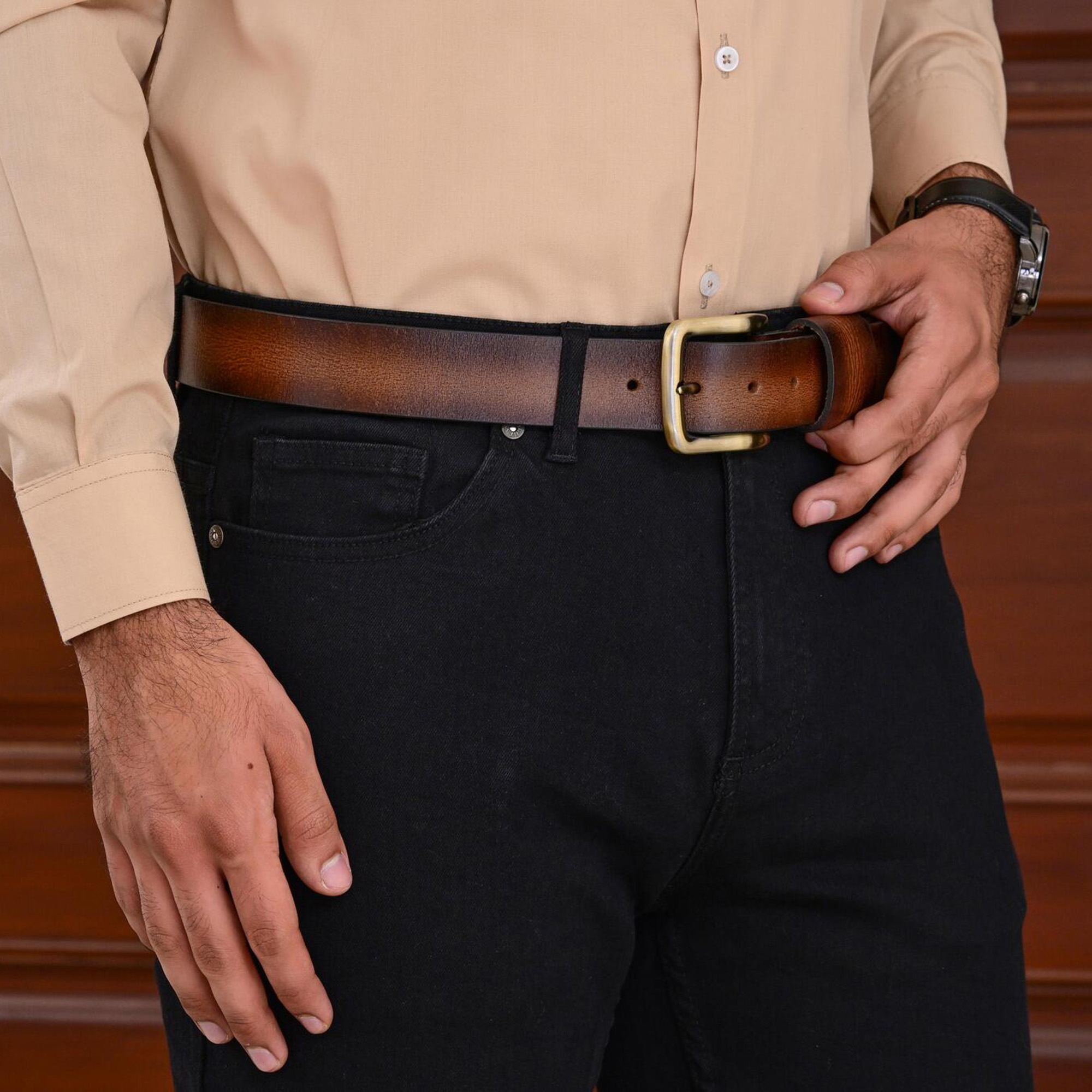 Fair Impex - Mocha Brown Pull-Up-Vintage Leather Belt-LF-1 (4)