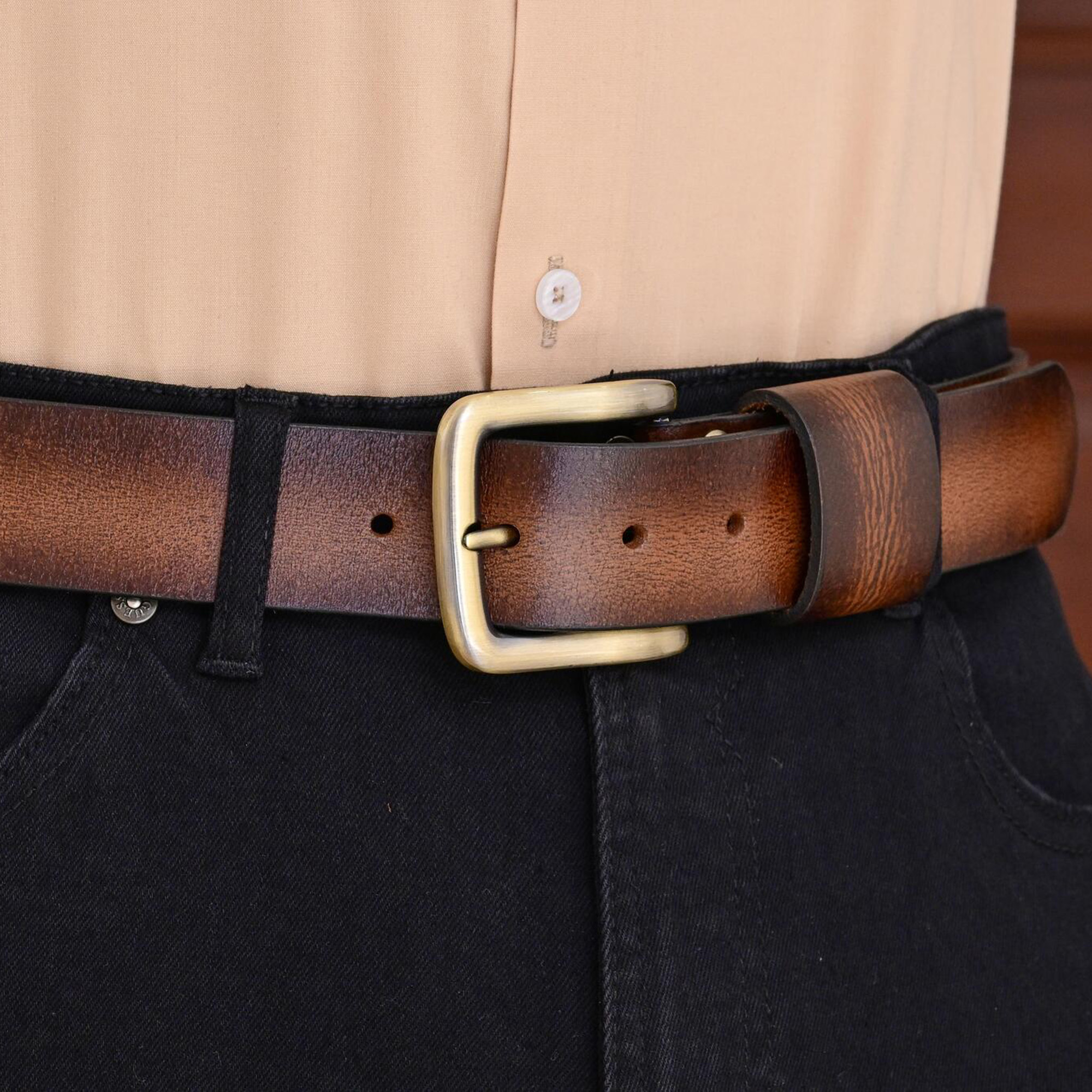 Fair Impex - Mocha Brown Pull-Up-Vintage Leather Belt-LF-1 (5)