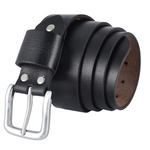 Royal blue vintage leather belt made from full-grain oil-waxed leather, featuring a chrome buckle and burnished edges for a sleek, modern look.