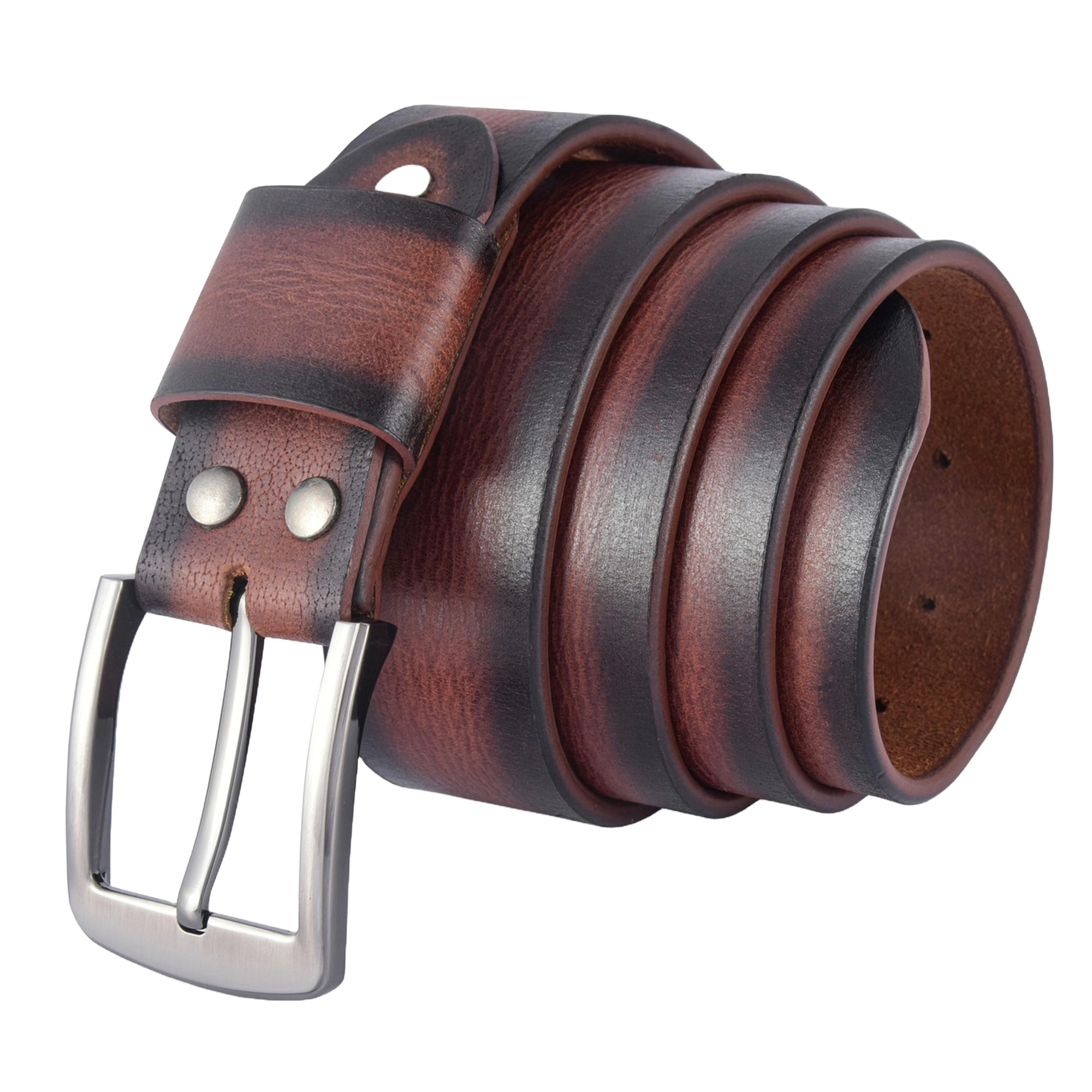 Fair Impex - Sun Brown - Leather Belt - WB-3 Unisex sun brown leather belt with a silver buckle, 1.5-inch wide, crafted from full-grain leather.