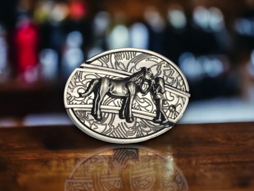 Cow Girl With Horse Folding Knife 3D Belt Buckle
