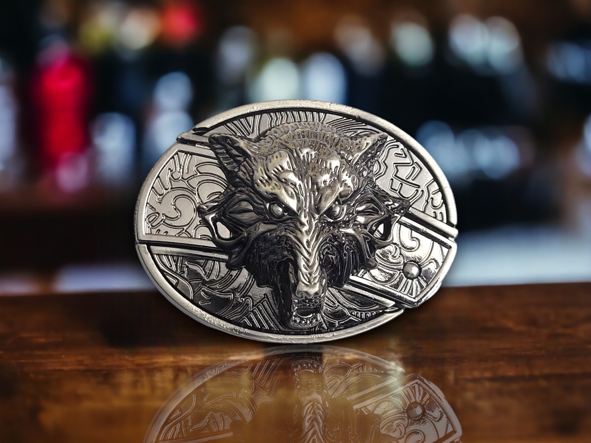 3D Wolf Head Hidden Knife Belt Buckle Wolf Head Folding Knife Belt Buckle