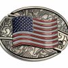 Folding Knife Belt Buckle with a bold 3D American Flag and laser engraving option.