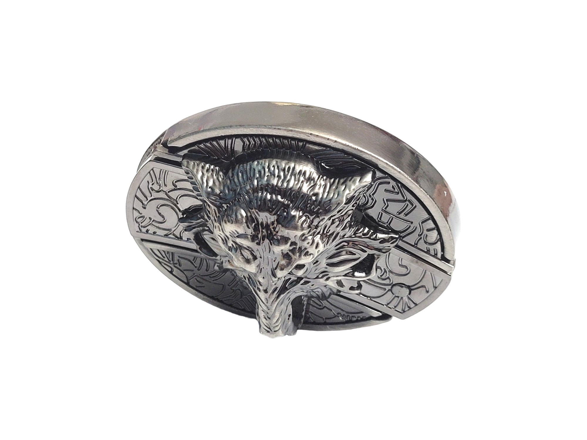 3D Antique Silver Finish Metal Wolf Head Belt Buckle Folding Pocket Knife With Personalization Option (2)