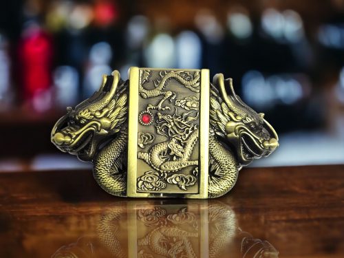 Twin Dragon Bronze Finish Lighter Belt Buckle