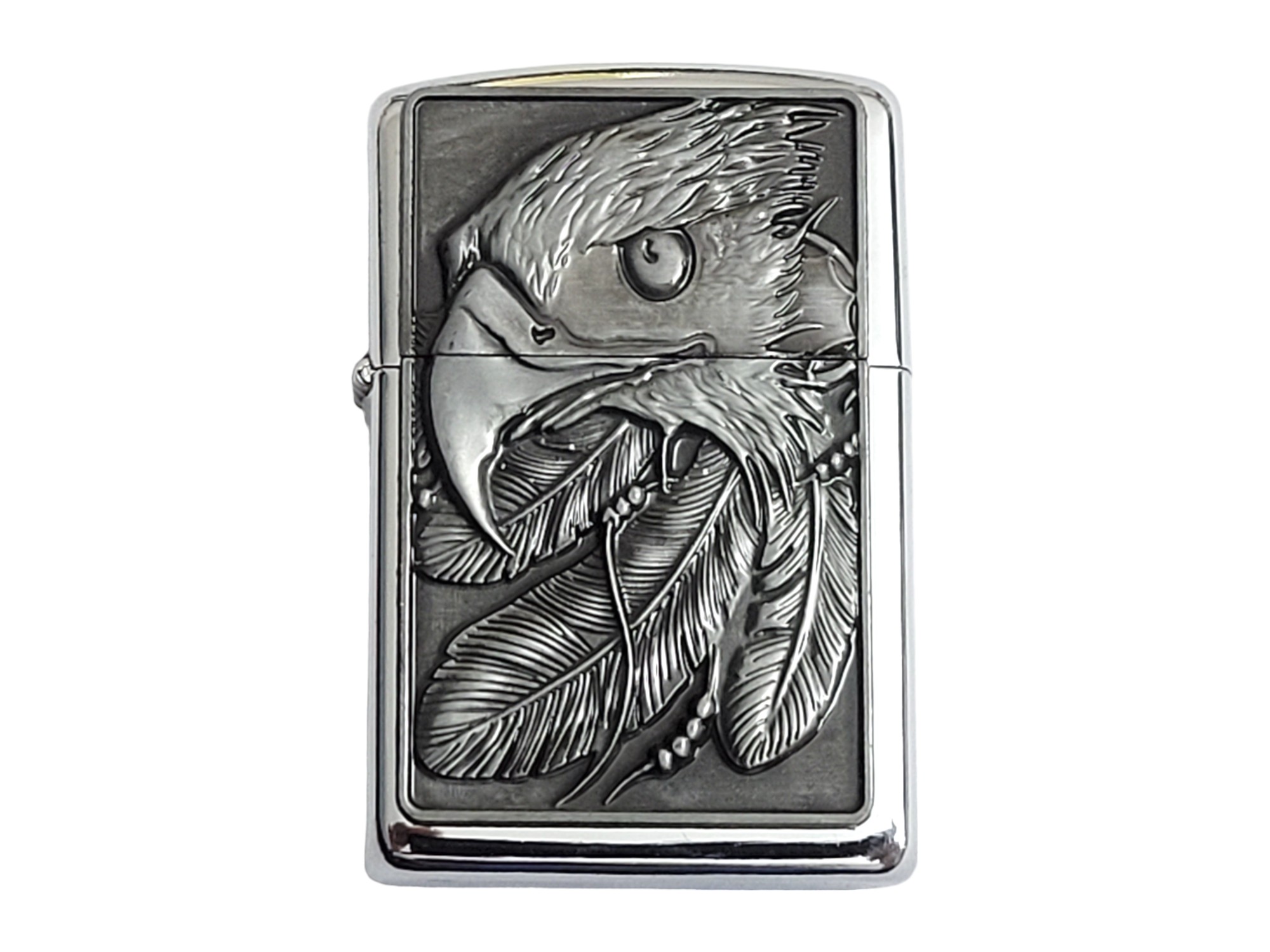 Vintage Silver Finish Metal Eagle Head Lighter Belt Buckle featuring a distinctive eagle head motif and integrated brass-finish lighter.