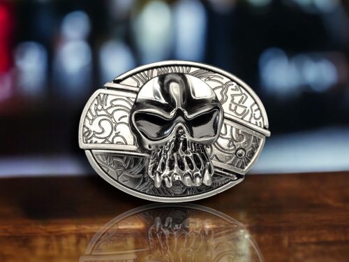 Skull Belt Buckle With Folding Knife Hidden