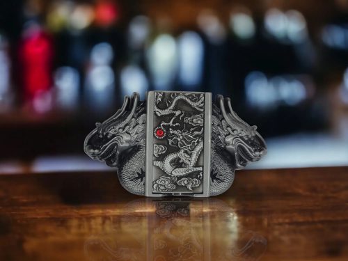 Dual Dragons Silver Lighter Belt Buckle