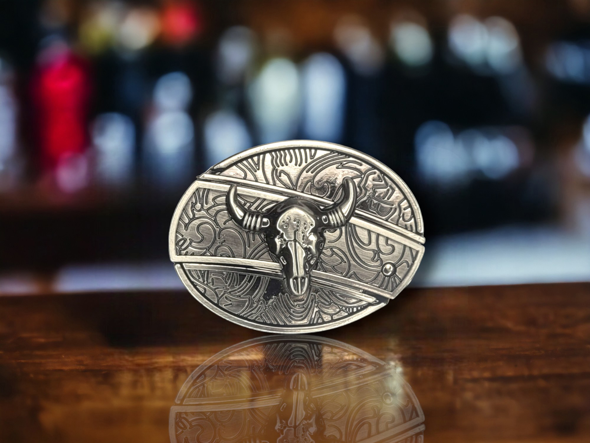 Cattle Skull Belt Buckle With Knife