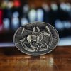 Galloping Horse With 2 Horse Shoe With Folding Knife Belt Buckle